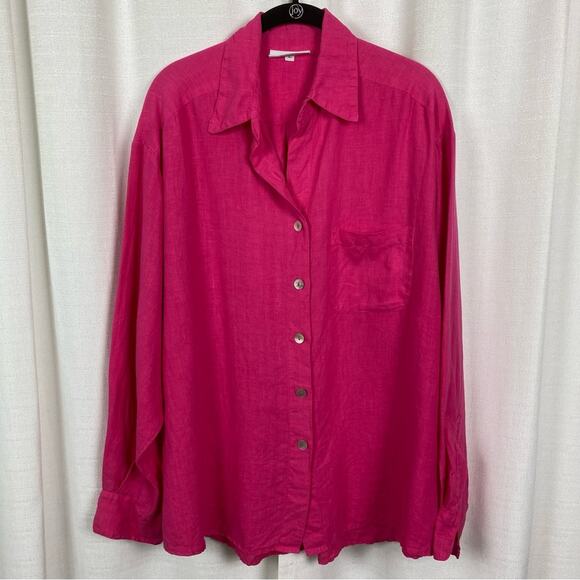 Bryn Walker Hot Pink Linen Long Sleeve Button Up Blouse Sz.L - Picture 1 of 14